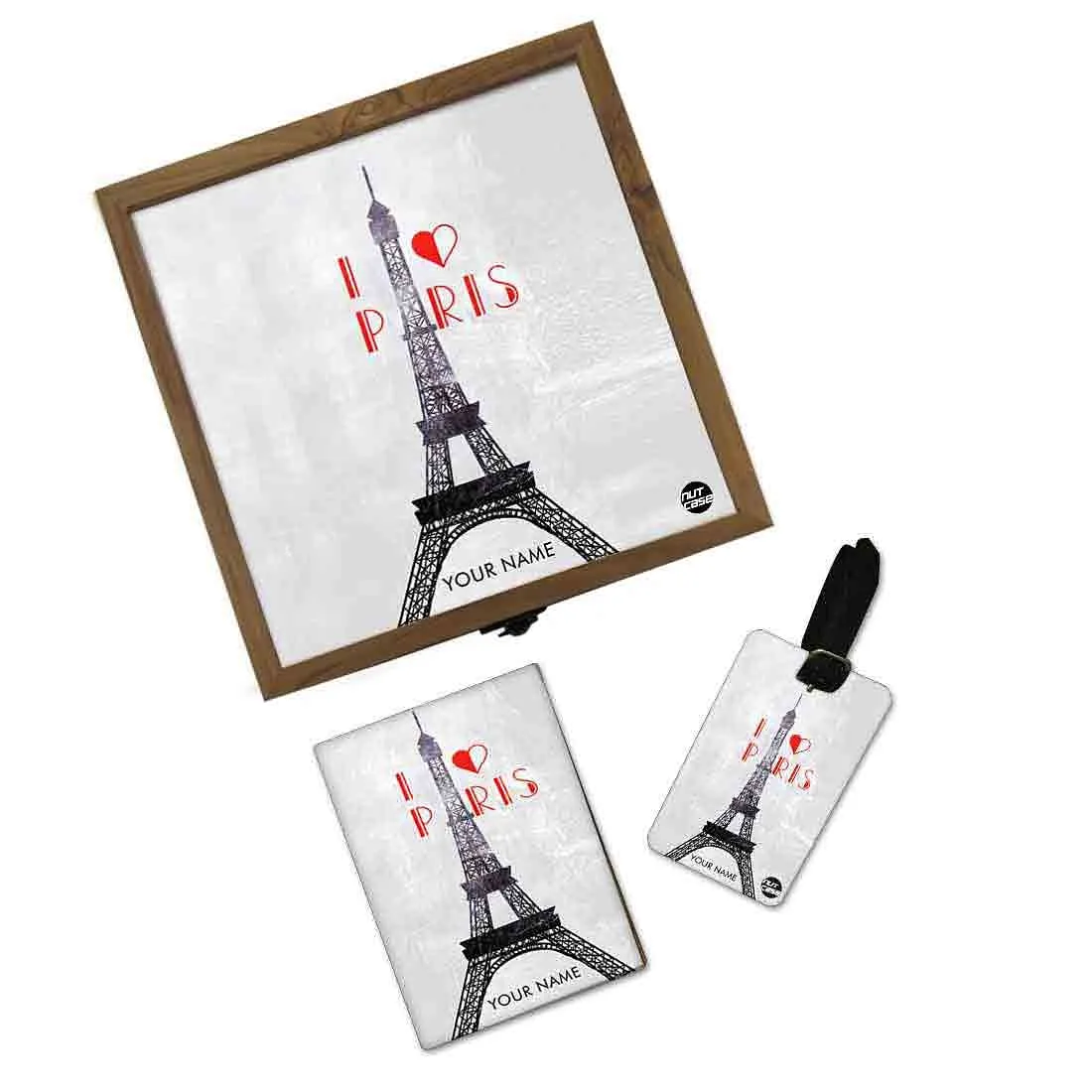 Customized Passport Cover With Luggage Tag- Eiffel Tower