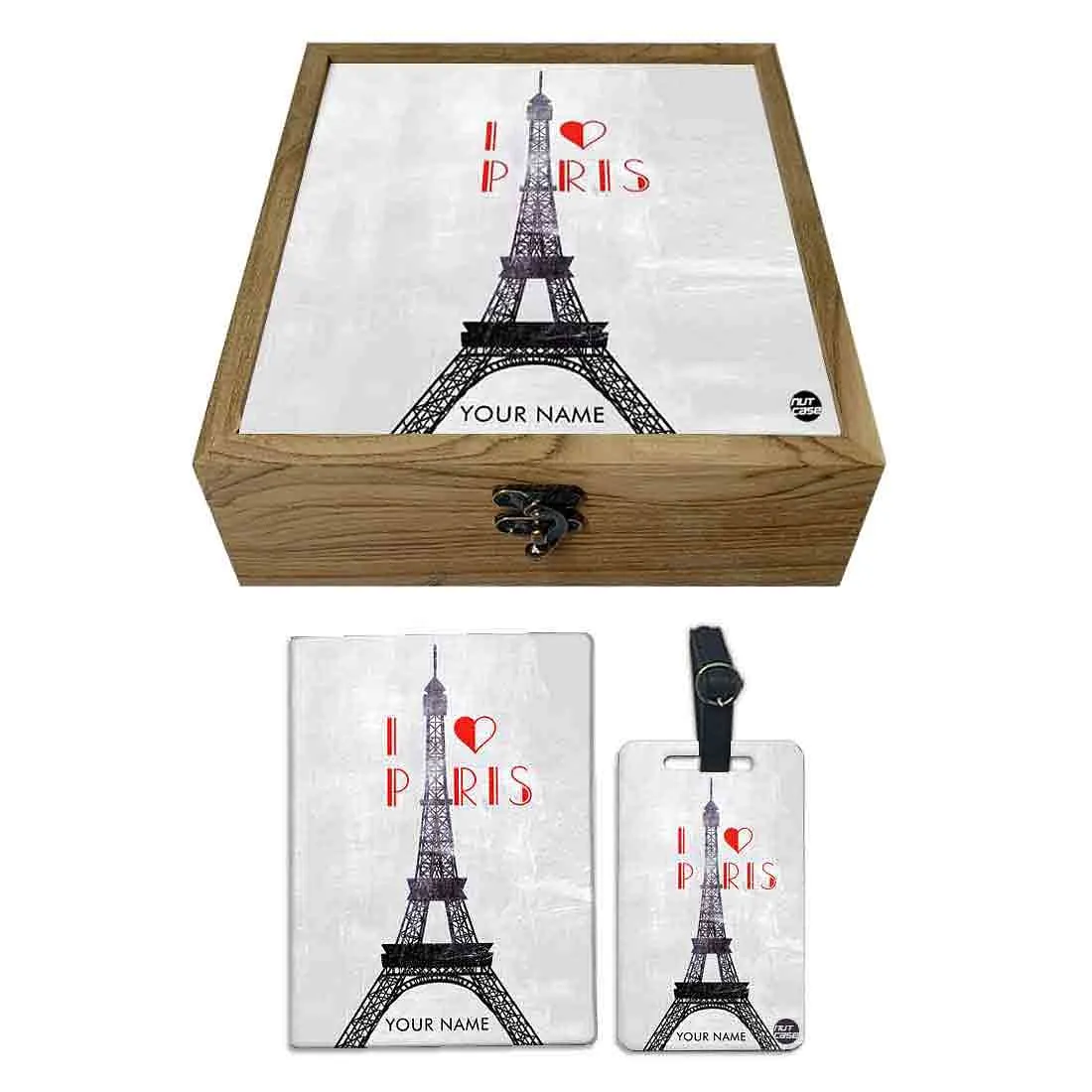 Customized Passport Cover With Luggage Tag- Eiffel Tower