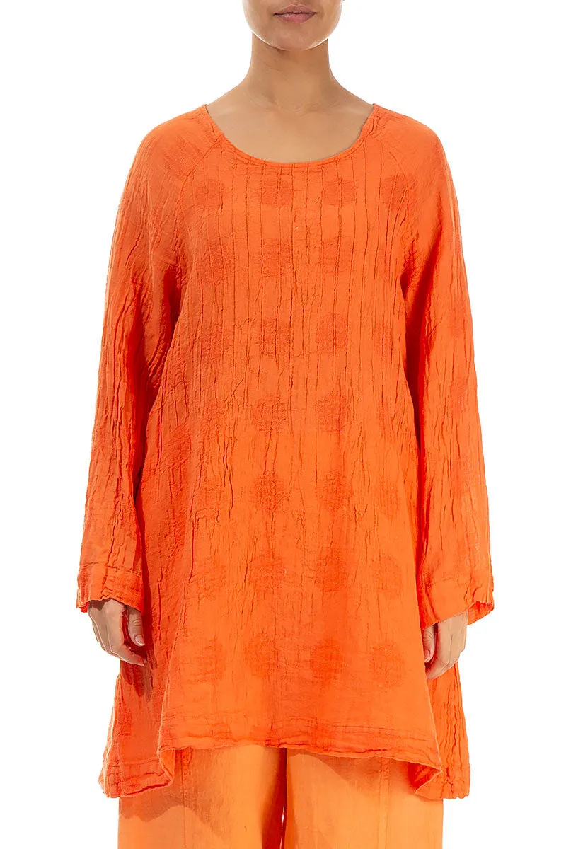 Detailed Front Bubble Patterned Coral Linen Tunic