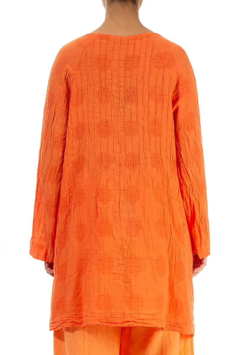 Detailed Front Bubble Patterned Coral Linen Tunic