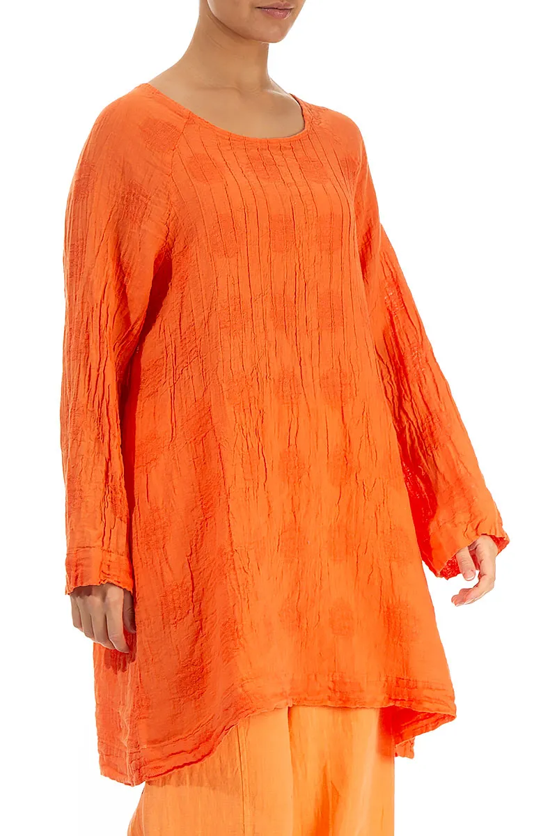 Detailed Front Bubble Patterned Coral Linen Tunic