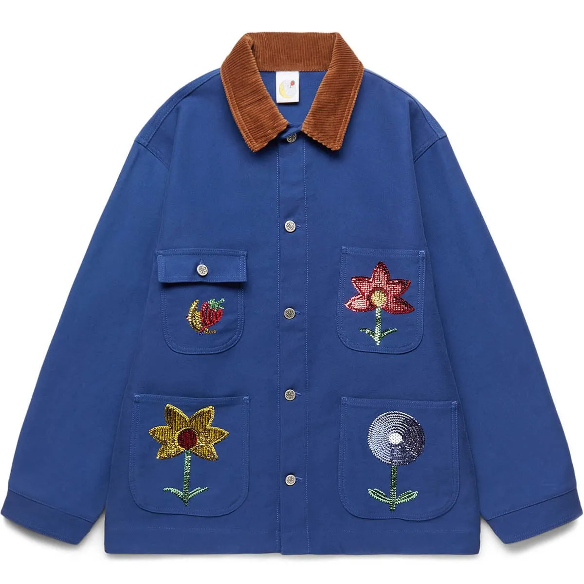 EMBROIDERED WORKWEAR DENIM CHORE COAT BLUE | Bodega