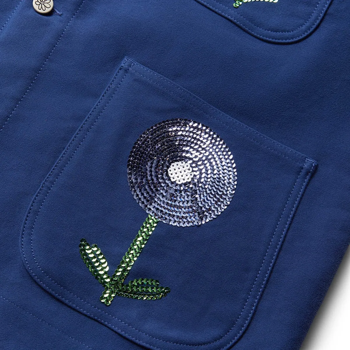 EMBROIDERED WORKWEAR DENIM CHORE COAT BLUE | Bodega