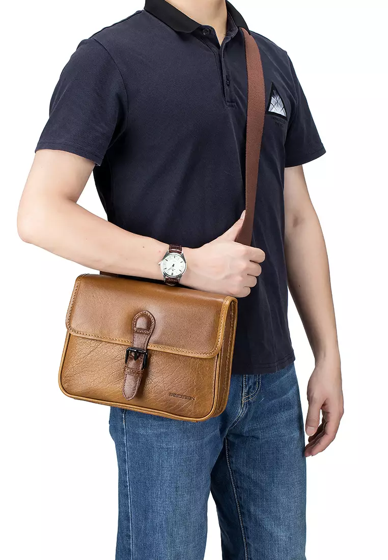 ENZODESIGN ENZODESIGN Vintage Buffalo Leather Mini Slim Shoulder Bag ( I-Pad Size) B13084-TAN