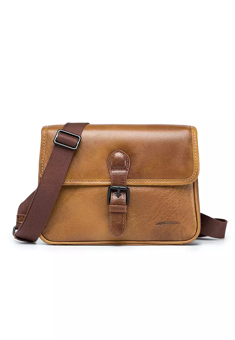 ENZODESIGN ENZODESIGN Vintage Buffalo Leather Mini Slim Shoulder Bag ( I-Pad Size) B13084-TAN