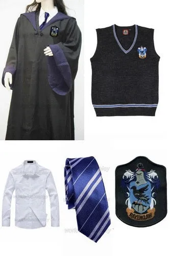 Free Shipping Harry Ravenclaw Cosplay Robe Cloak Vest Shirt Necktie Custom Made for Halloween and Christmas