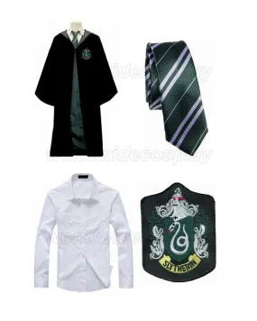 Free Shipping Harry Slytherin Cosplay Robe Cloak Shirt Necktie Badge for Halloween and Christmas