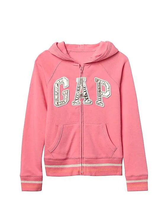 GAP Girls Pink Logo Terry Zip Hoodie