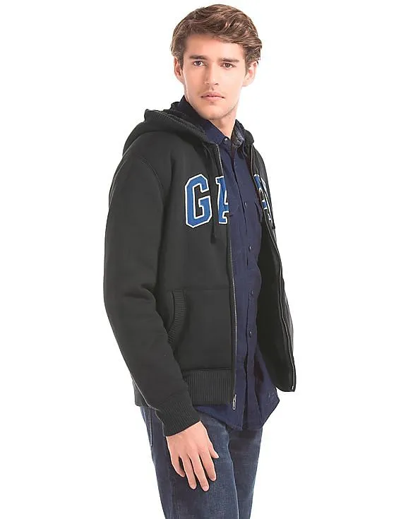 GAP Men Black Logo Sherpa Zip Hoodie