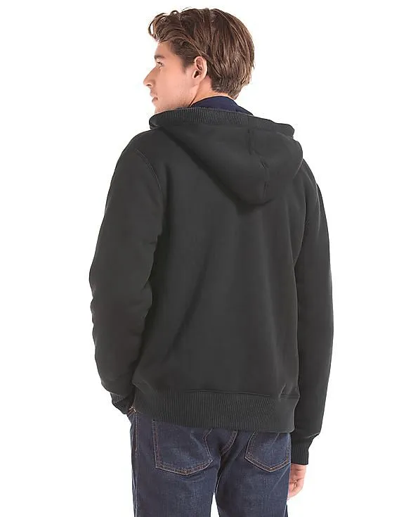 GAP Men Black Logo Sherpa Zip Hoodie