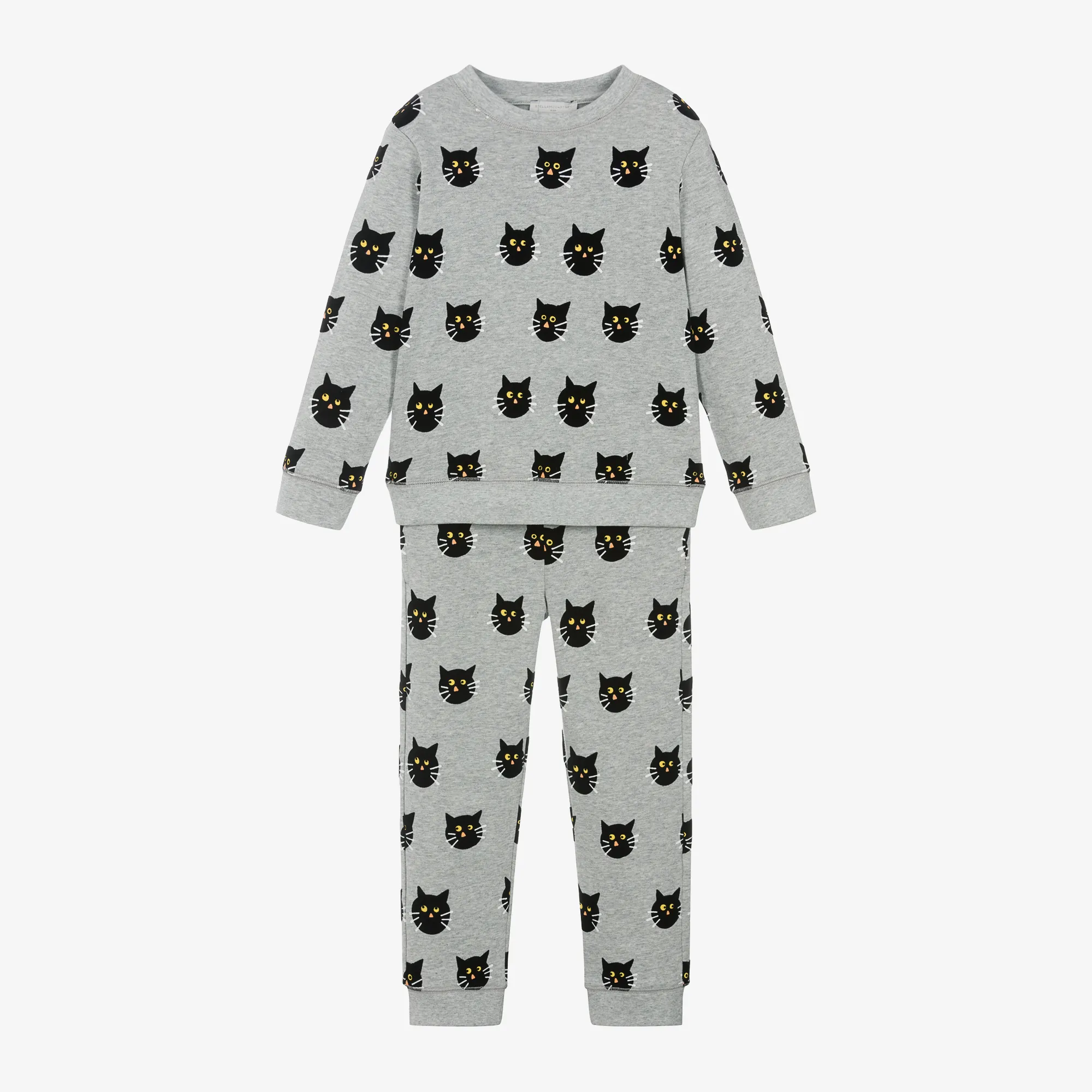 Girls Grey Cotton Cat Print Tracksuit