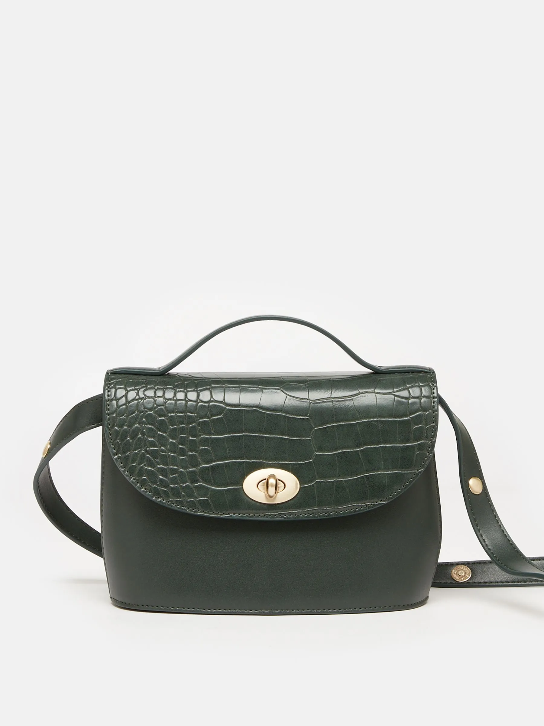 Green Faux Leather Croc Effect Cross Body Bag