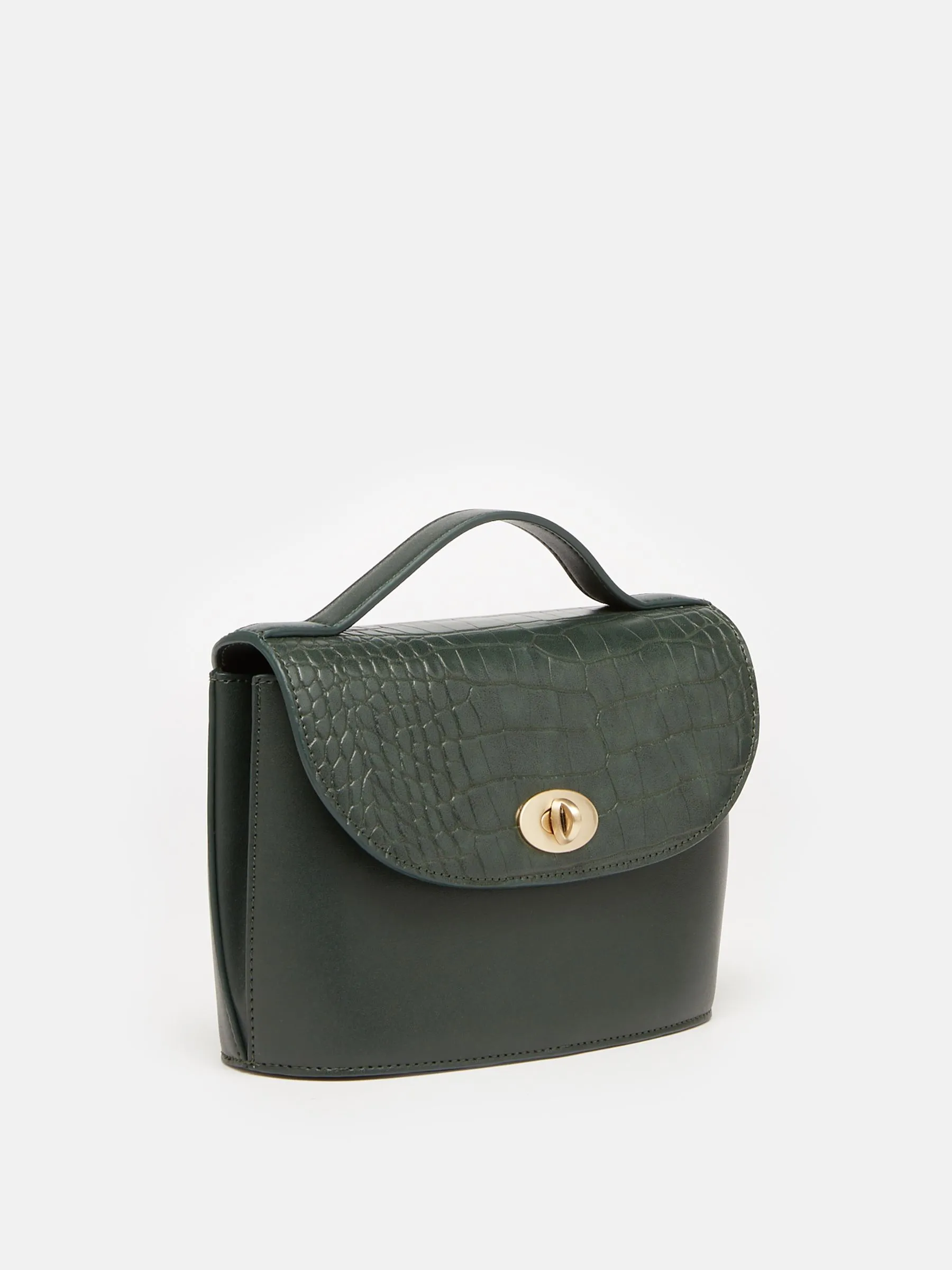 Green Faux Leather Croc Effect Cross Body Bag