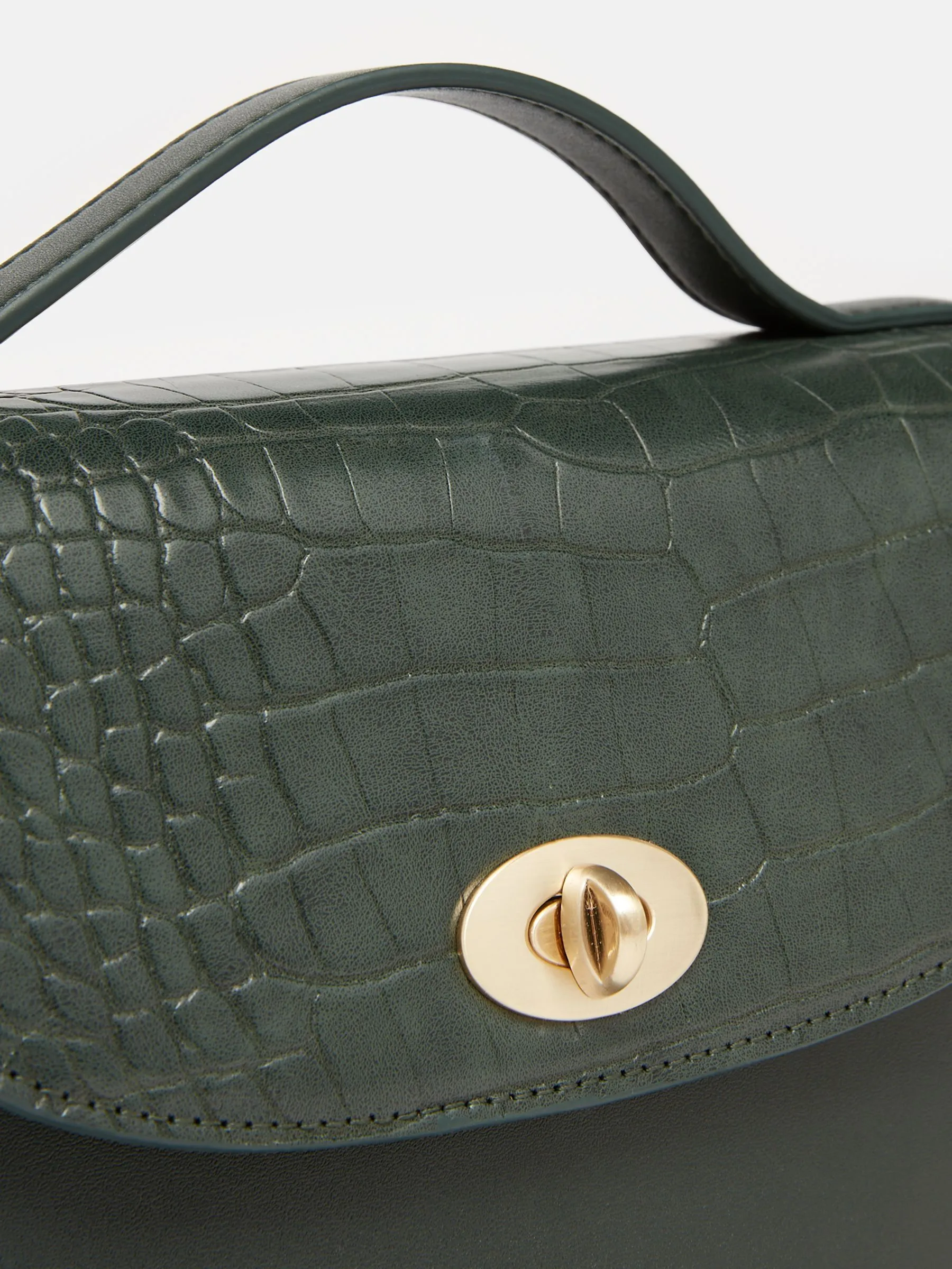 Green Faux Leather Croc Effect Cross Body Bag