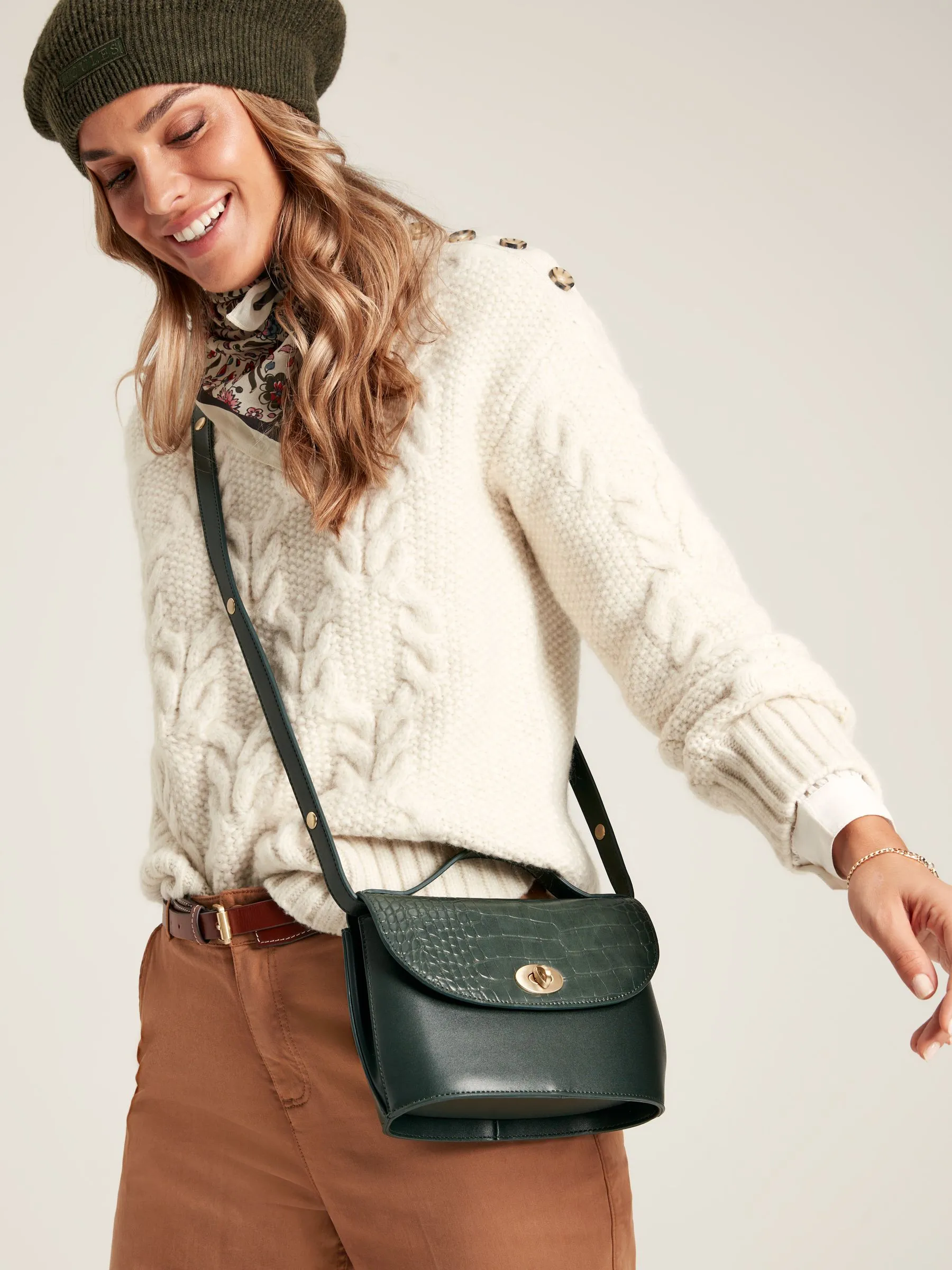 Green Faux Leather Croc Effect Cross Body Bag