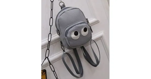 Grey Cartoon Cute Eyes Mini Backpack Cross Body Bag