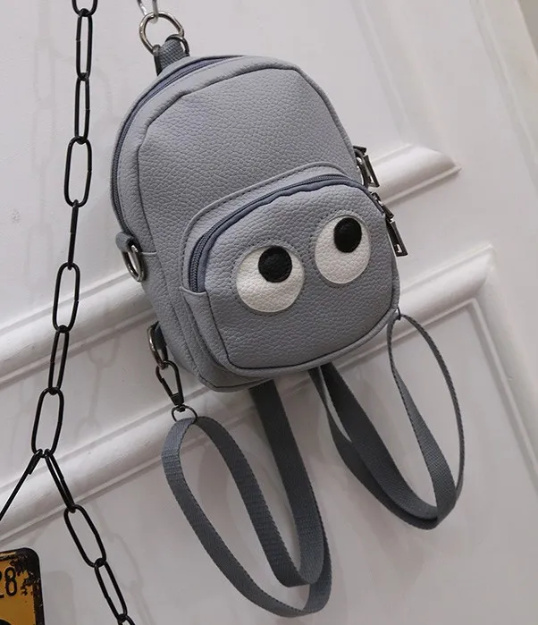 Grey Cartoon Cute Eyes Mini Backpack Cross Body Bag