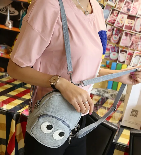 Grey Cartoon Cute Eyes Mini Backpack Cross Body Bag