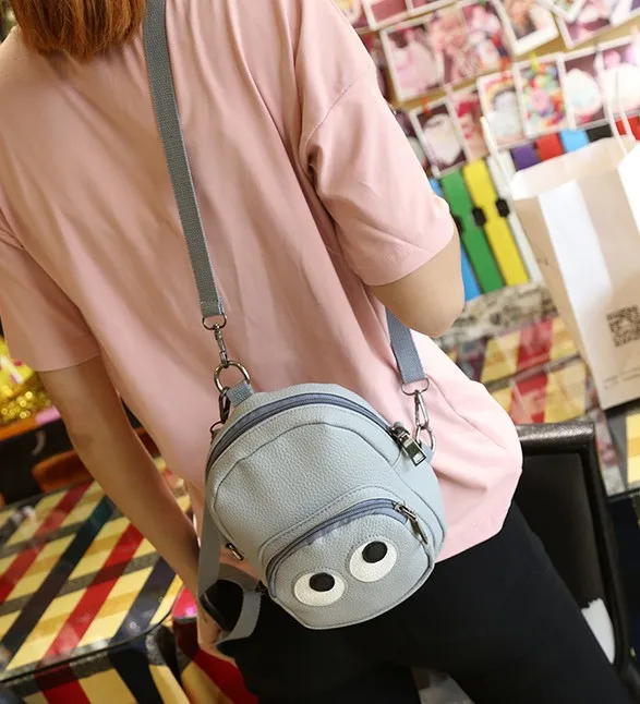 Grey Cartoon Cute Eyes Mini Backpack Cross Body Bag