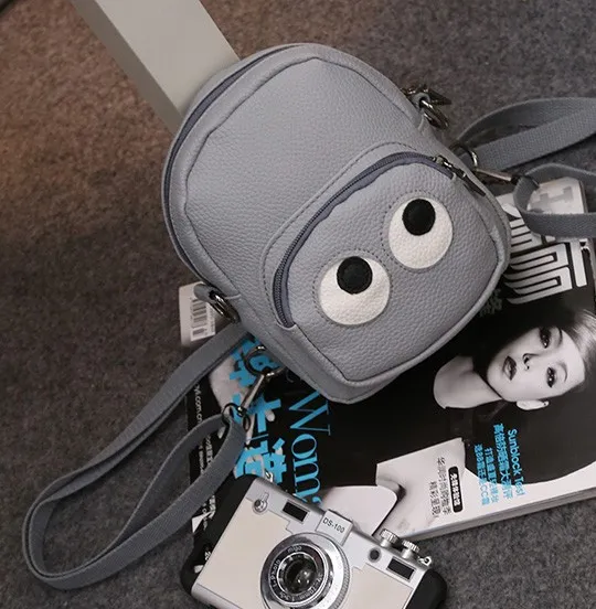 Grey Cartoon Cute Eyes Mini Backpack Cross Body Bag