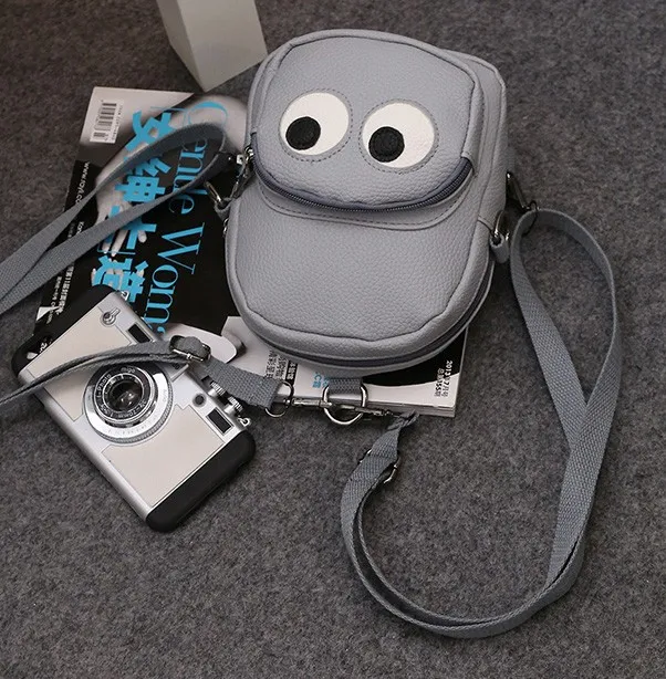 Grey Cartoon Cute Eyes Mini Backpack Cross Body Bag