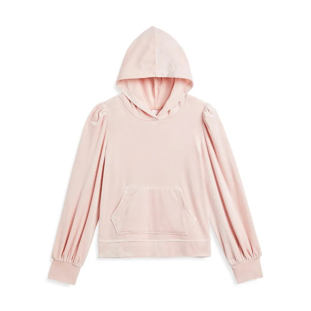 Hudson's Bay Girl's Puff-Sleeve Velour Hoodie