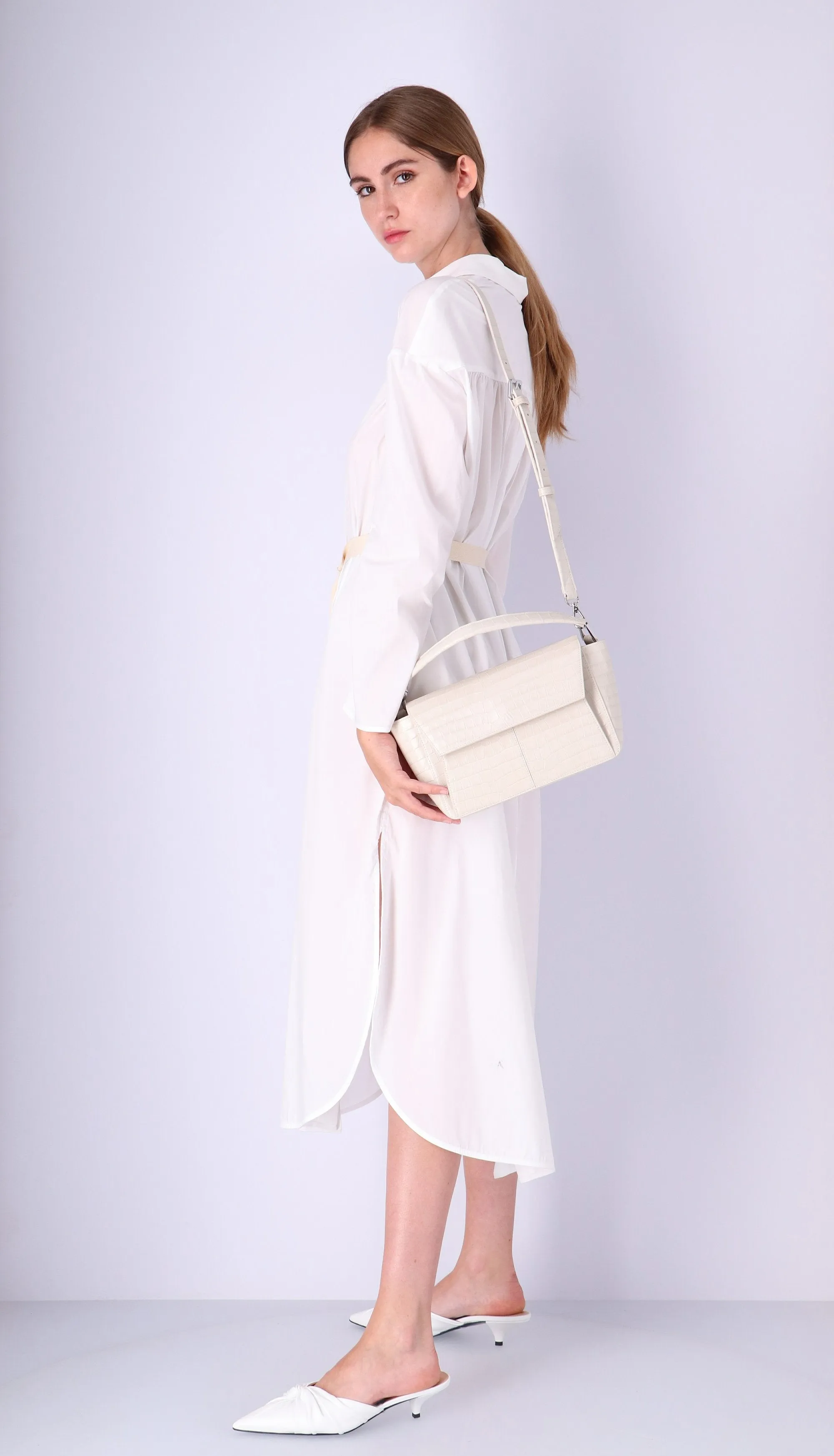 Ikon Croco Stone White Shoulder Bag