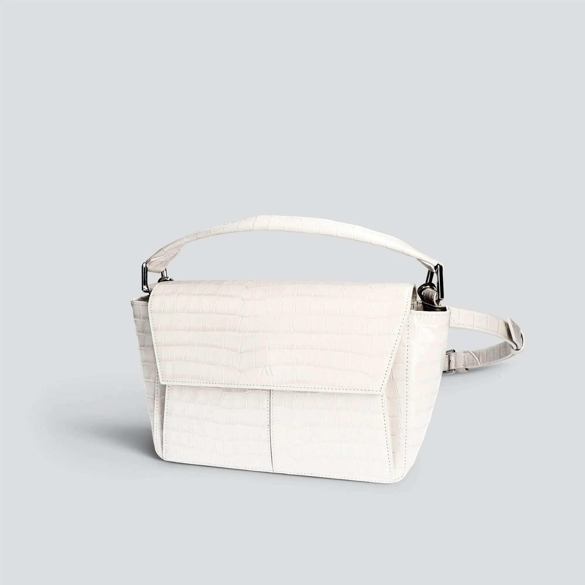 Ikon Croco Stone White Shoulder Bag