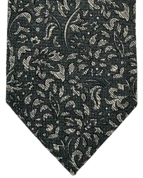 Isaia Tie Gray Floral Design - Wool Silk Necktie