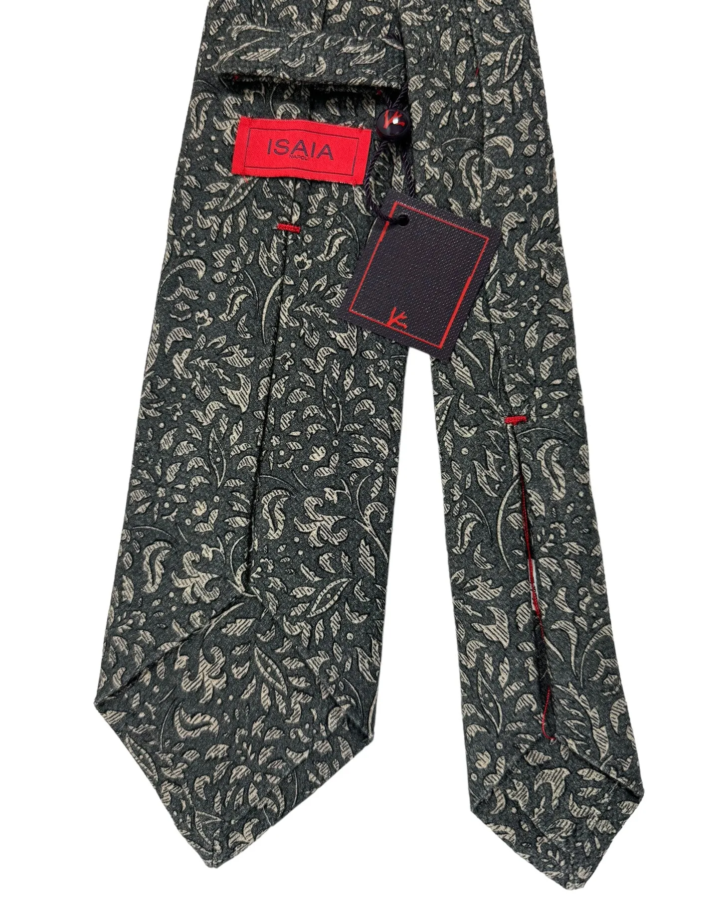 Isaia Tie Gray Floral Design - Wool Silk Necktie