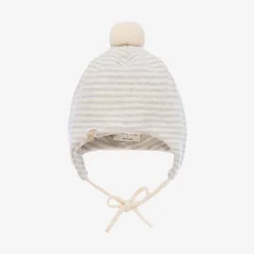 Ivory & Grey Cotton Knit Bobble Hat