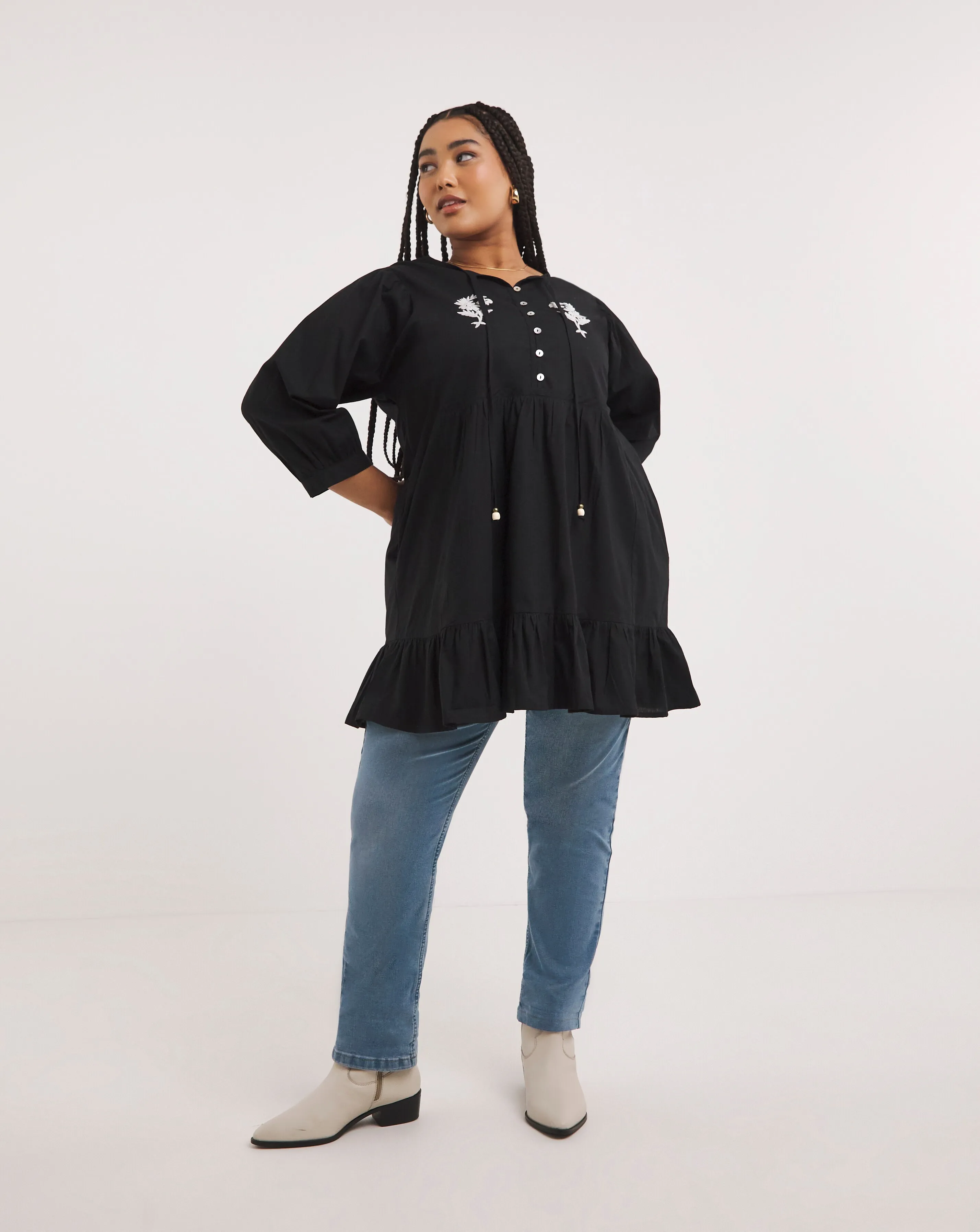 Joe Browns Black Erin Embrodiered Tunic | Simply Be