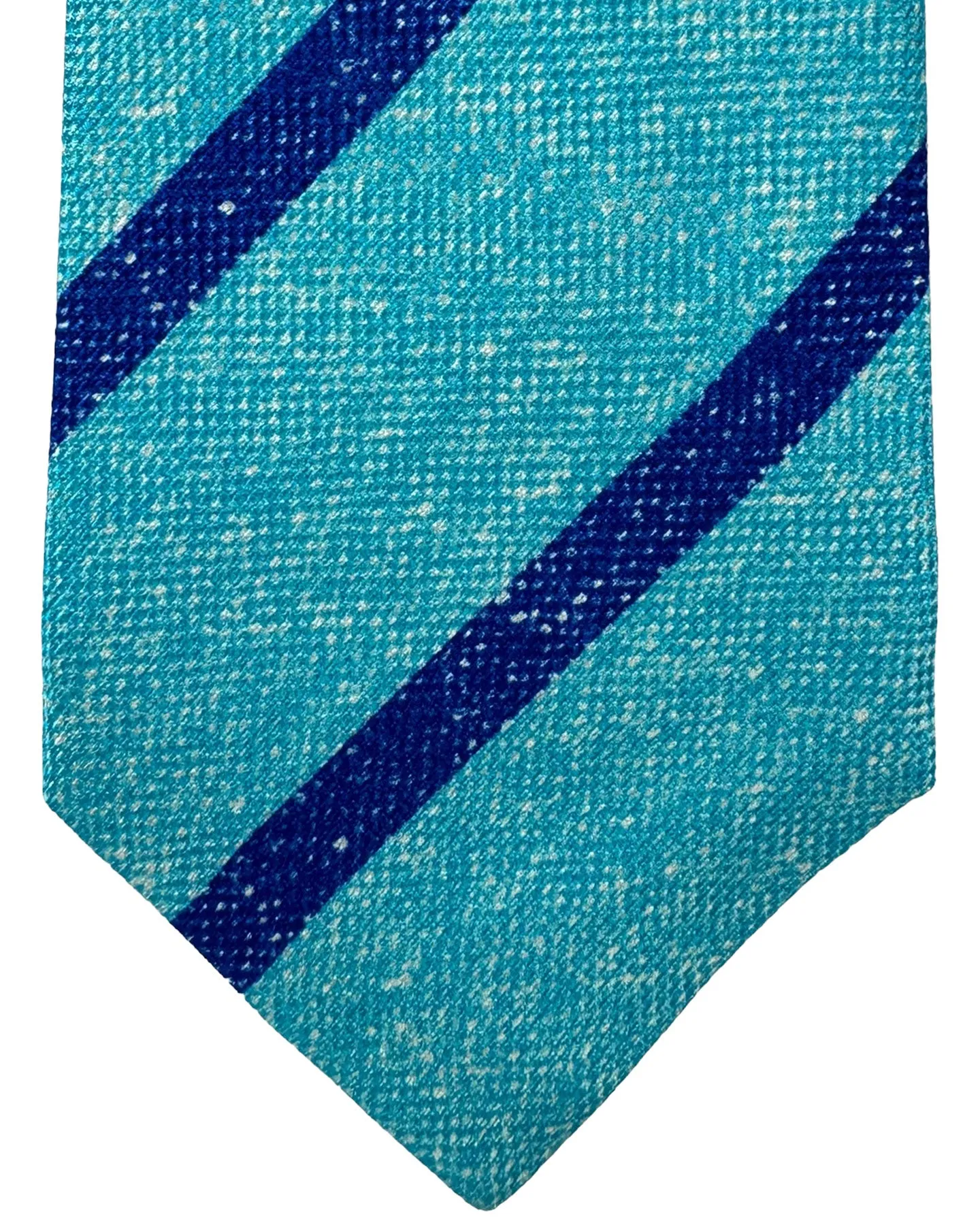 Kiton Silk Tie Aqua Royal Blue Stripes Design - Sevenfold Necktie