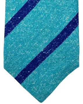 Kiton Silk Tie Aqua Royal Blue Stripes Design - Sevenfold Necktie