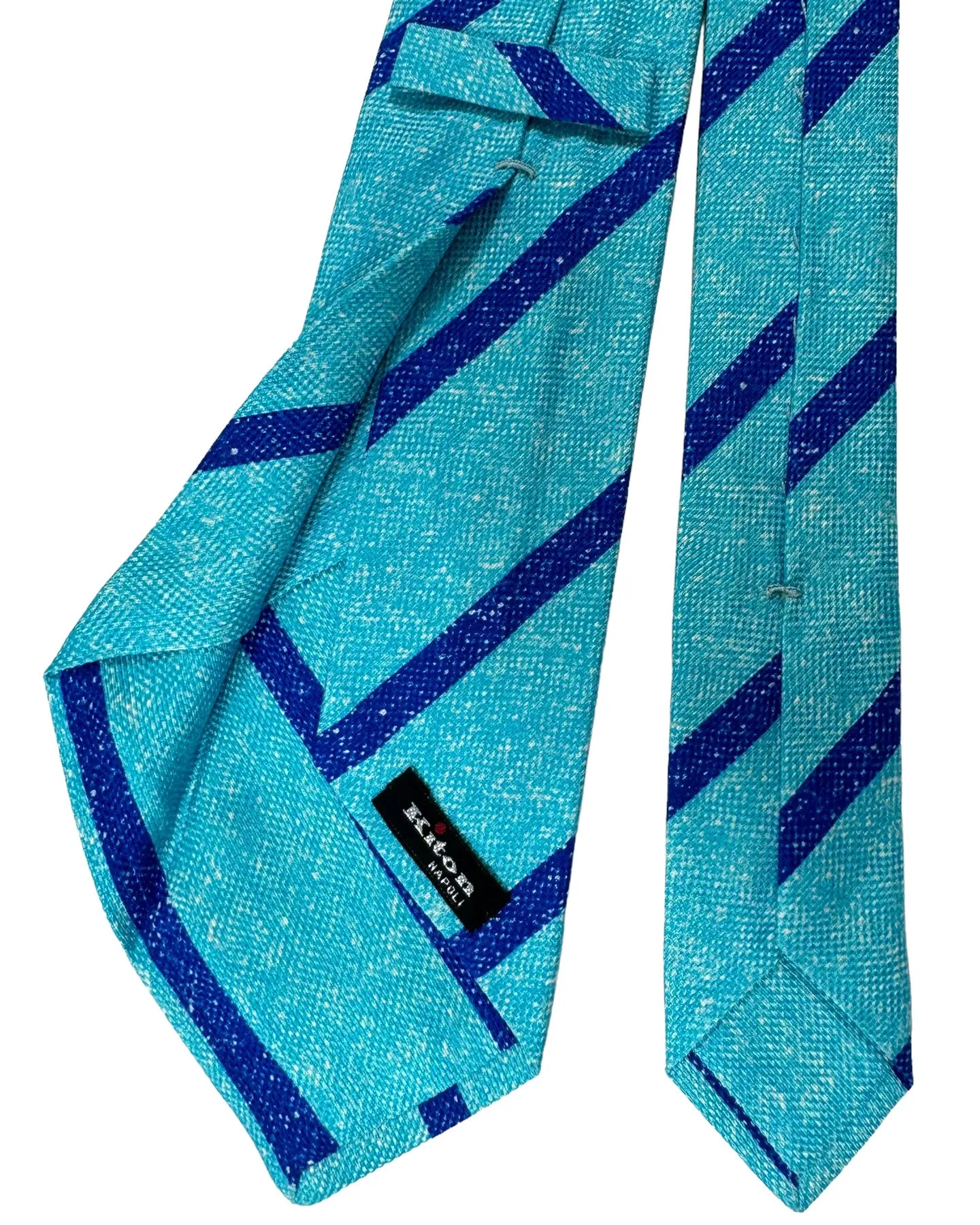 Kiton Silk Tie Aqua Royal Blue Stripes Design - Sevenfold Necktie