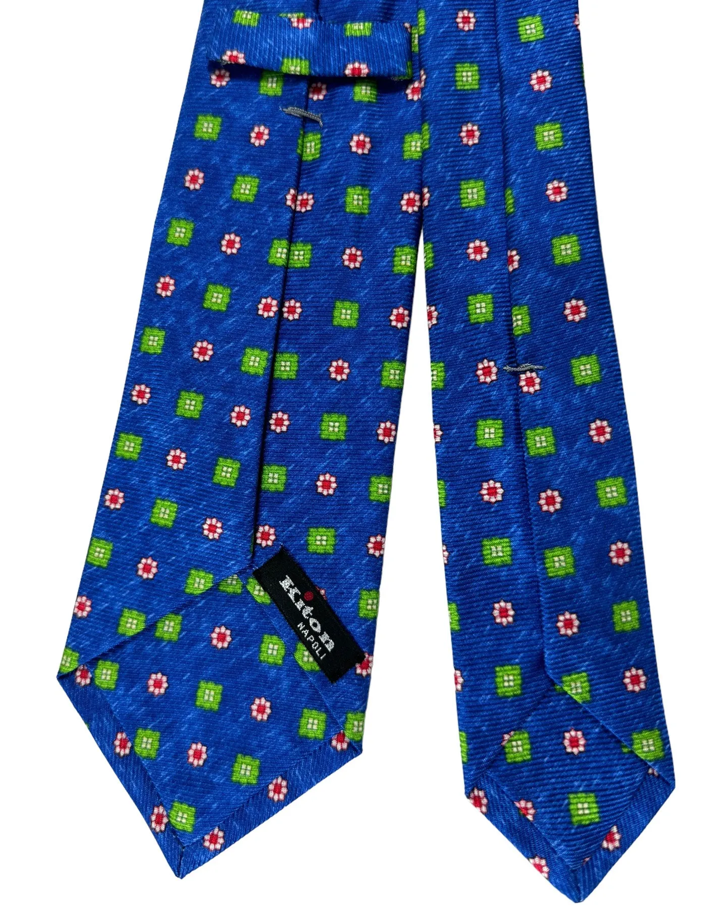 Kiton Tie Royal Blue Green Red Mini Flowers - Sevenfold Necktie