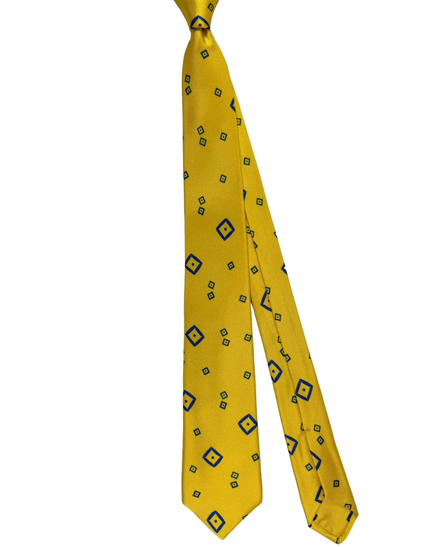 Kiton Tie Yellow Royal Blue Geometric - Sevenfold Necktie SALE