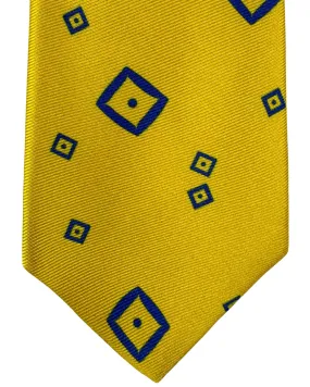 Kiton Tie Yellow Royal Blue Geometric - Sevenfold Necktie SALE