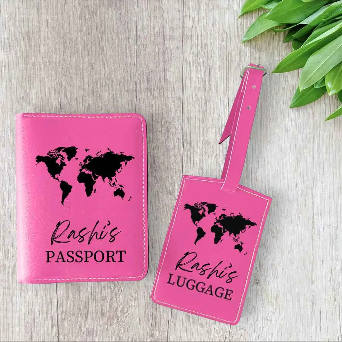 Leather Passport Holder Customized with Name Design Passport Cover and Luggage Tag Set - MAP