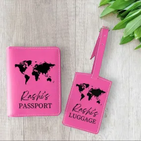 Leather Passport Holder Customized with Name Design Passport Cover and Luggage Tag Set - MAP