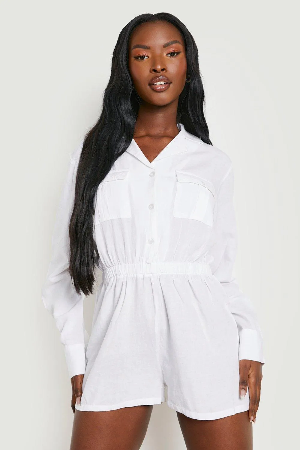 Linen Pocket Detail Utility Romper