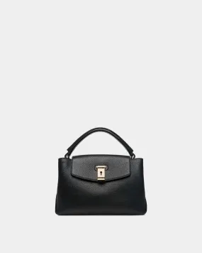 Lock Me Small Top Handle Bag In Black Grained Leather