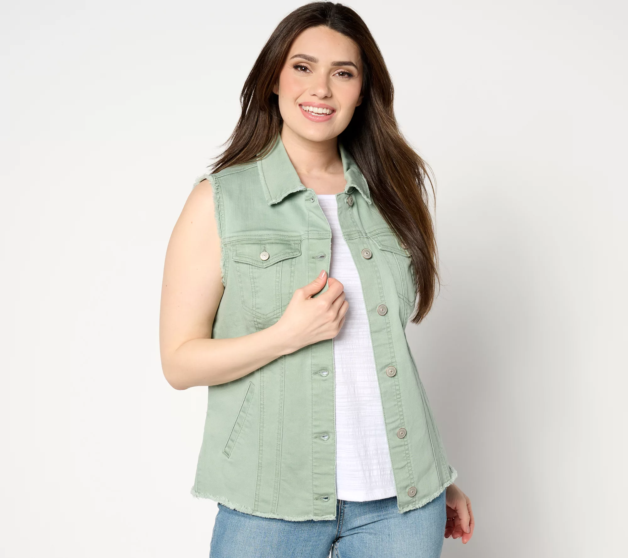 LOGO by Lori Goldstein Denim Vest with Fray Details