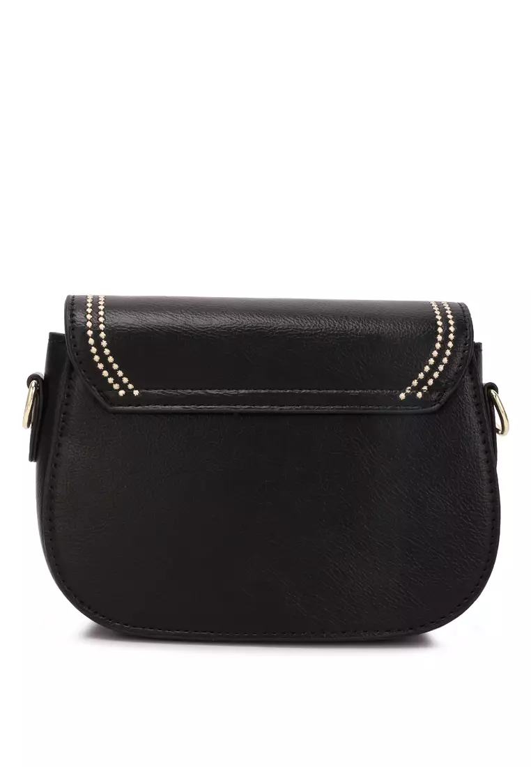 London Rag Black Geometric Strap Shoulder Bag