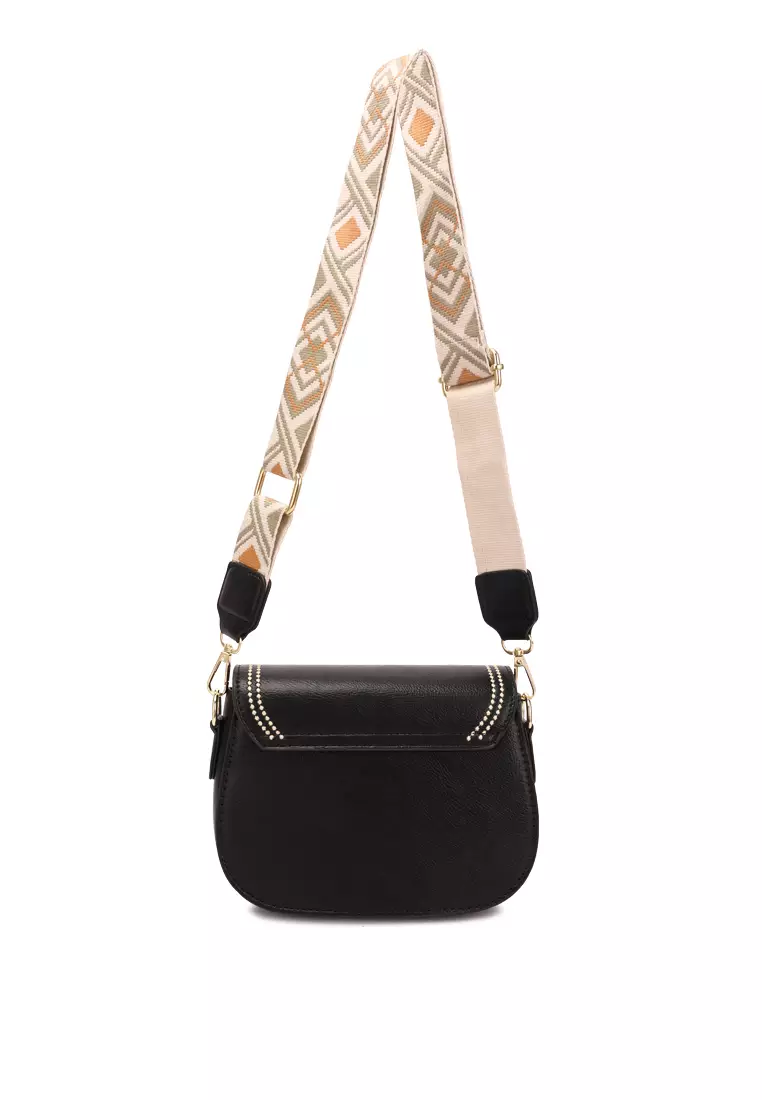 London Rag Black Geometric Strap Shoulder Bag