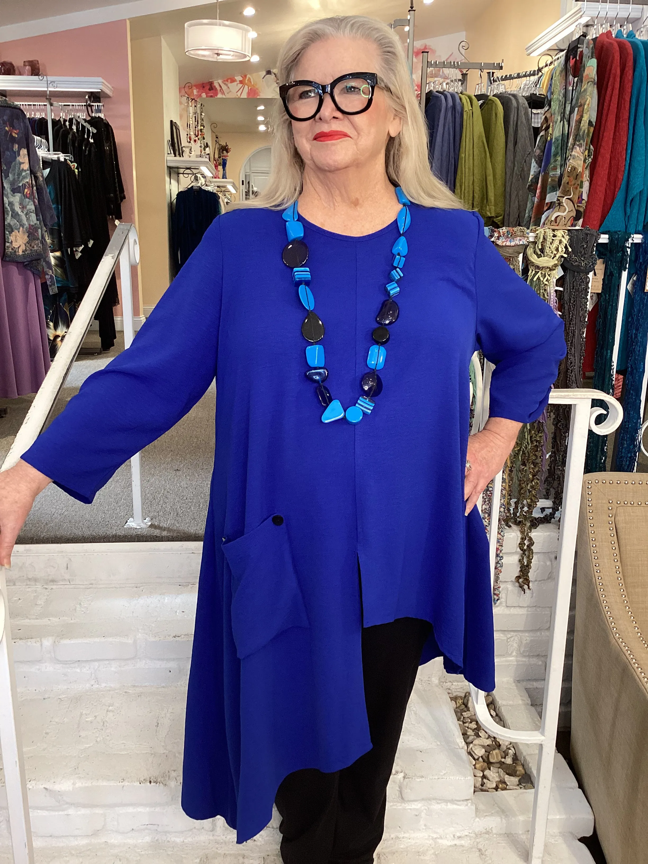 LONG ASYM TUNIC - ROYAL BLUE