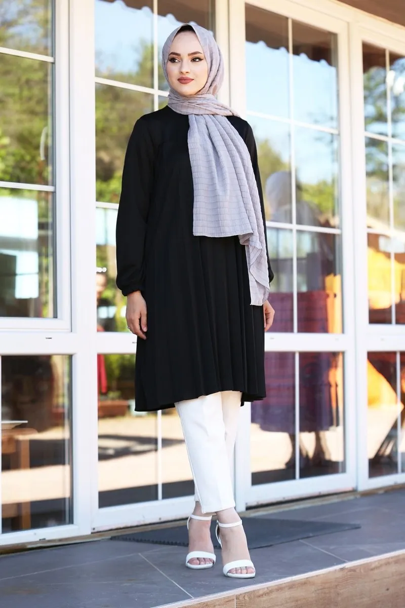 Long Black Pleated Tunic