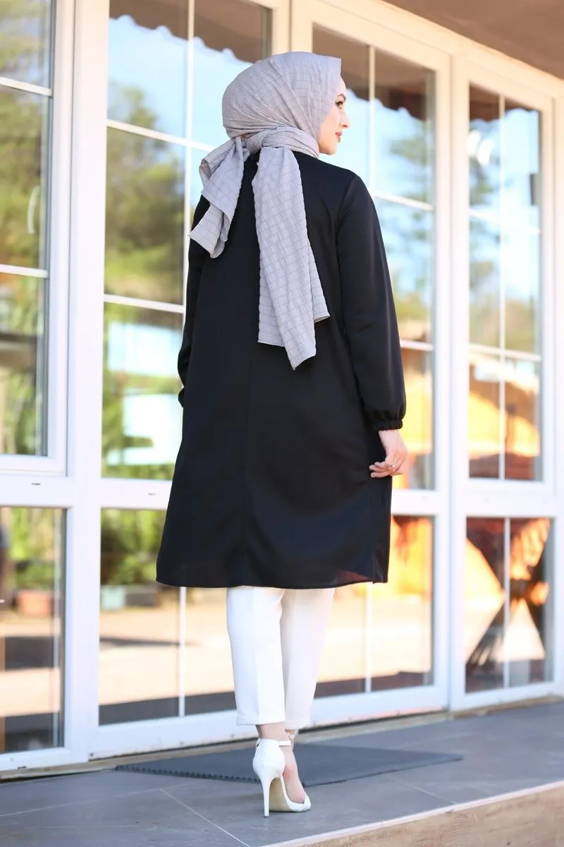 Long Black Pleated Tunic