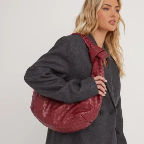 Loreen Woven Knotted Strap Detail Oversized Shoulder Bag In Burgundy Faux Leather