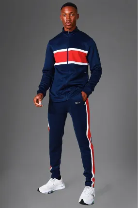 Man Active Colour Block Funnel Neck Tracksuit | boohooMAN UK